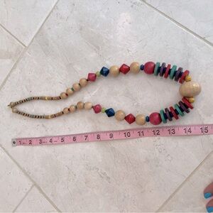 Vintage boho wooden bead necklace multi color approx 30” long